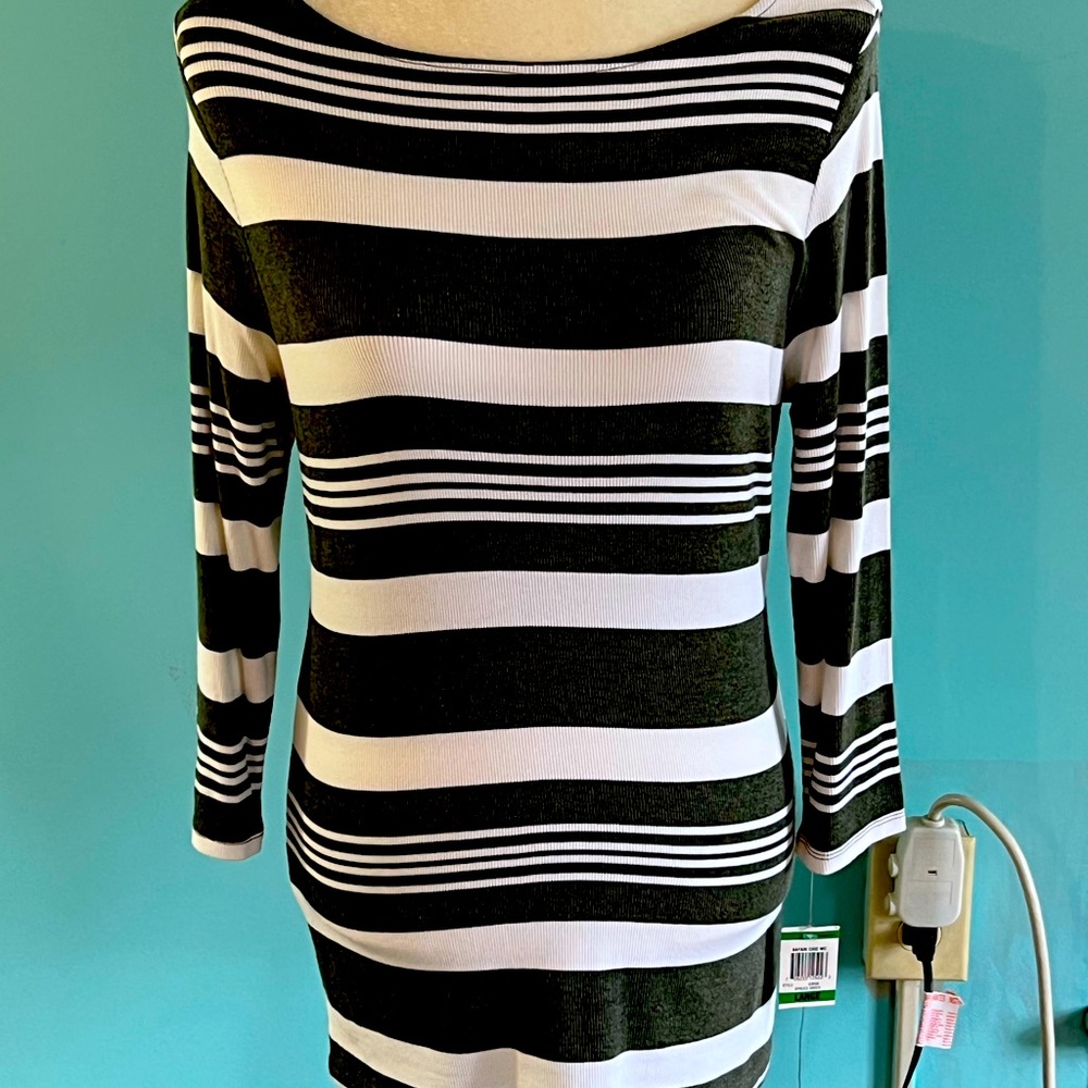 NWT INC International Concepts Green/White L/S Stripe Tunic Size Large